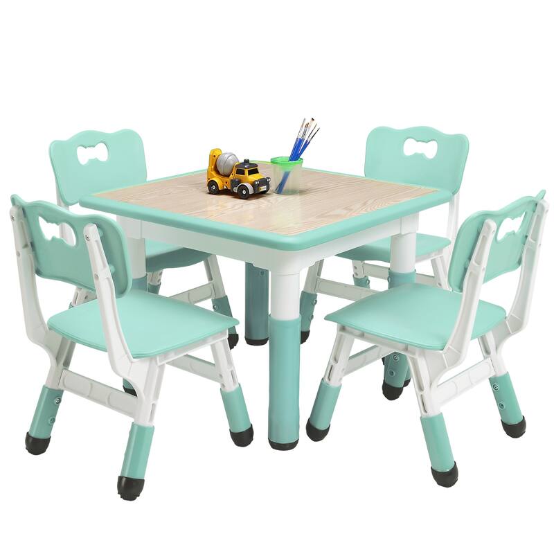 Kids Table and 4Chairs Set-Height Adjustable Desk - Mint Green