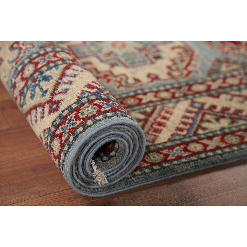 Light Blue Kazak Runner Rug Handmade Oriental Wool Carpet - 2'9" x 12'3"