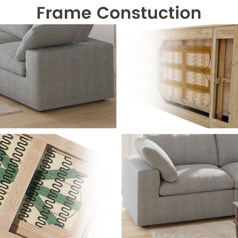 Large Down Filled Corner Sectional Sofa Couch with Ottoman for Living Room Set Linen Cloud Sectional Couches