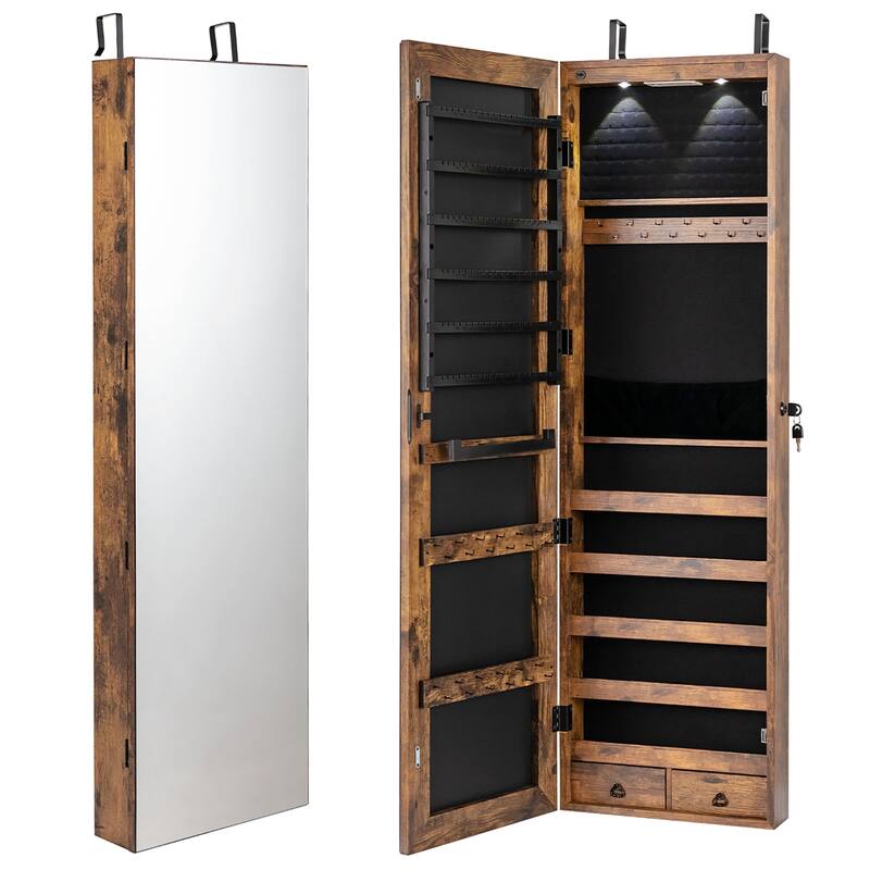 Costway Mirrored Wall & Door Mounted Jewelry Cabinet Storage Organizer - See Details