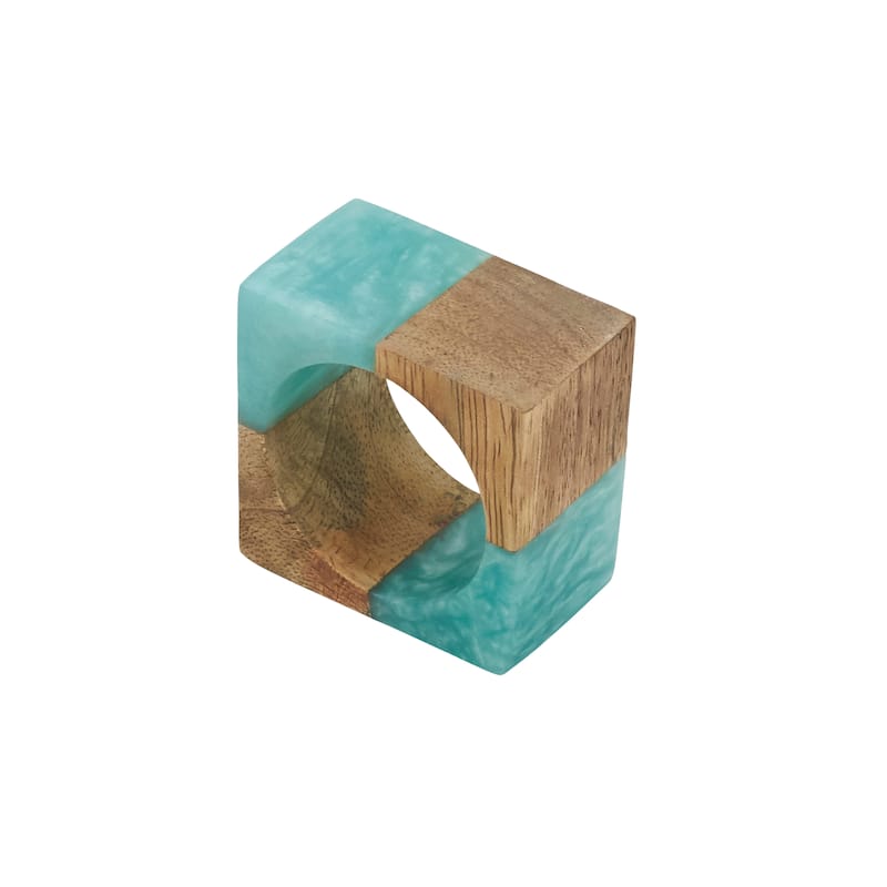 Wooden Fusion Resin Napkin Ring (Set of 4) - Aqua - Set of 4