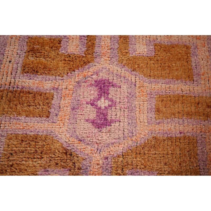 Geometric Oushak Oriental Vintage Runner Rug Hand-Knotted Wool Carpet - 3'6"x 10'4"