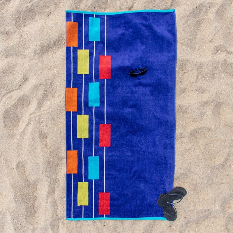 Superior Vibrant Oversized Cotton Beach & Pool Towel Collection - Assorted Styles - Royal Blue/Red