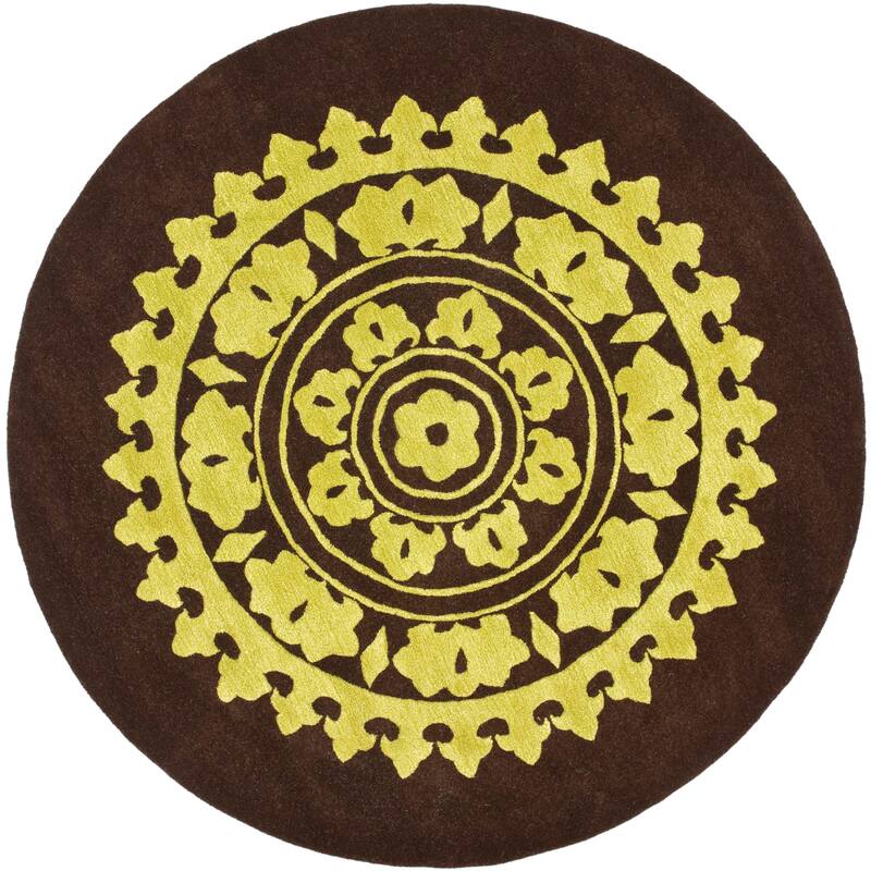 SAFAVIEH Handmade Soho Paola Medallion N.Z. Wool Rug - 6' Round - Brown/Green