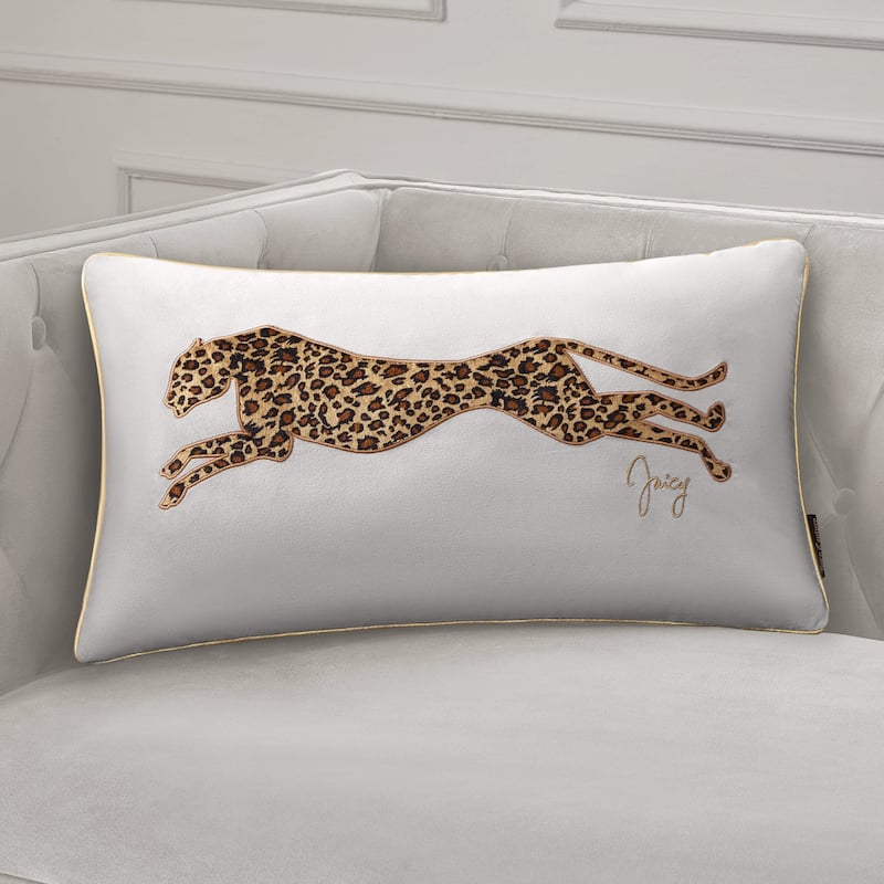 Juicy Couture Velvet Cheetah Pillow 14" x 24" - White