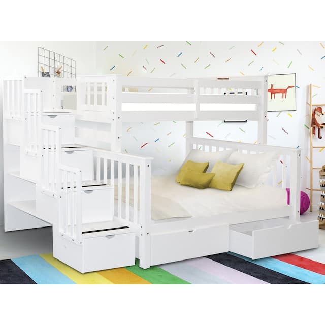 Taylor & Olive Trillium Twin over Full Stairway Bunk Bed, 2 Drawers - White