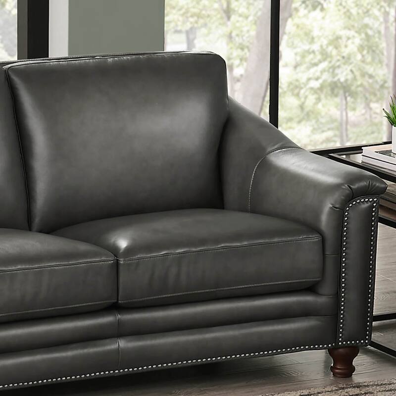Hydeline Belfast Top Grain Leather Loveseat, Feather, Memory Foam and Springs