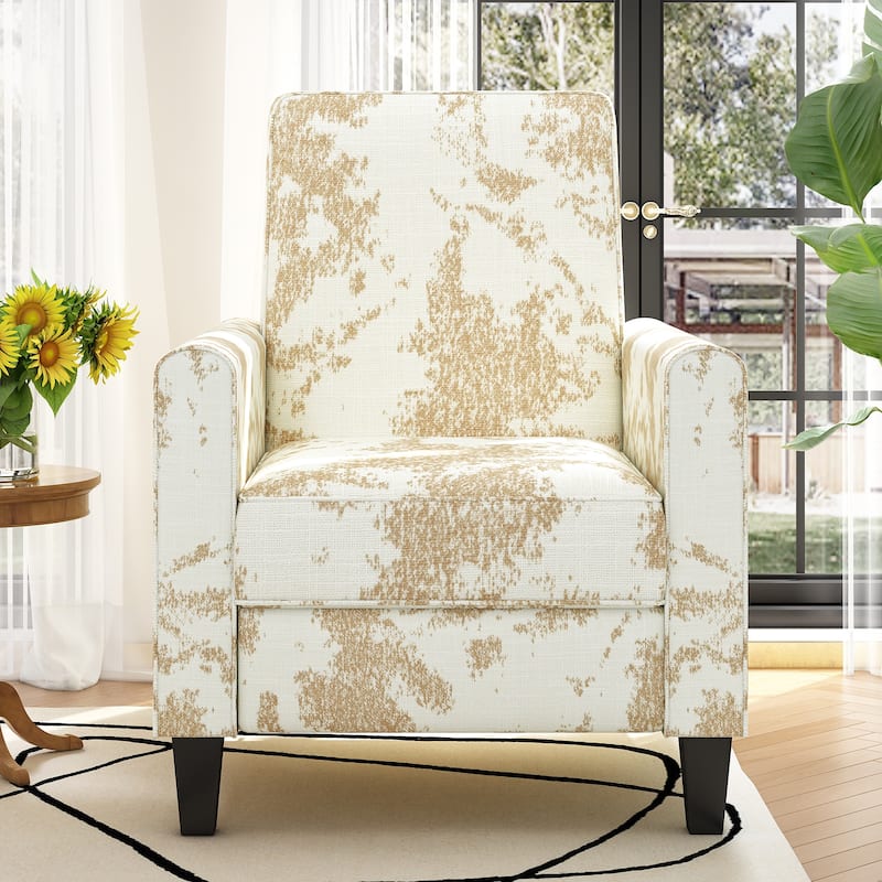 Roomfitters Push Back Recliner Armchair with Beech Wood Legs, Printed Fabric Accent Chair