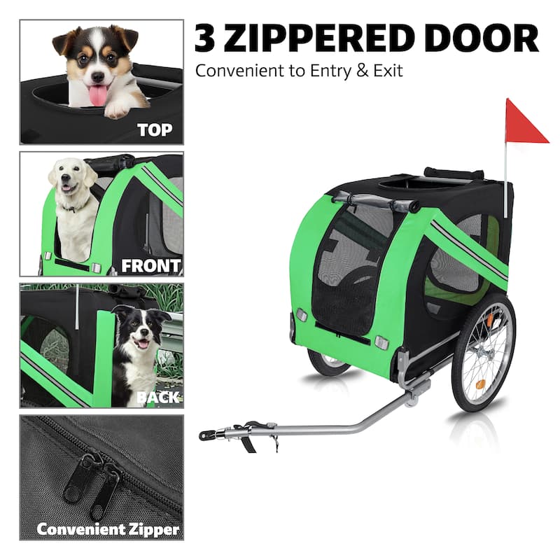 Large Folding Dog Bike Trailer with Steel Frame, 100LB Capacity Pet Bicycle Carrier with 20" Wheels & Rain Cover