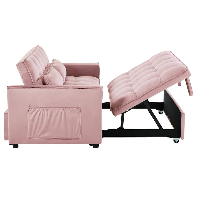 3-in-1 Convertible Sleeper Sofa Bed, Futon Couches with Adjustable Backrest, Sectional Sofa with 2 Pillows and 2 Side Pockets