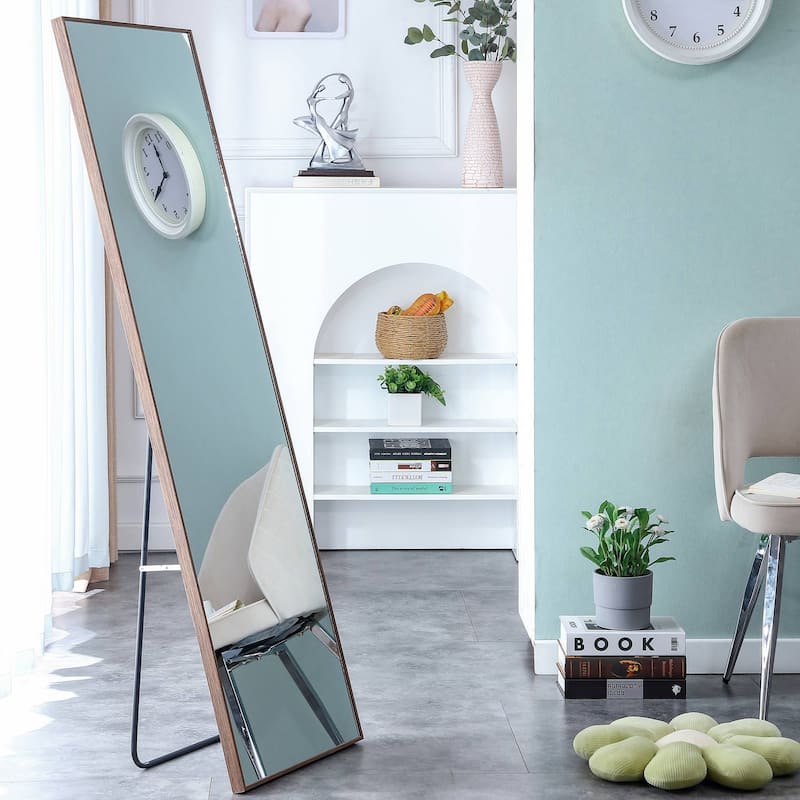 Roomfitters Full-Length Mirror with Natural Solid Wood Frame, 65"x23" Wall-Mounted or Floor Standing Dressing Mirror, Natural