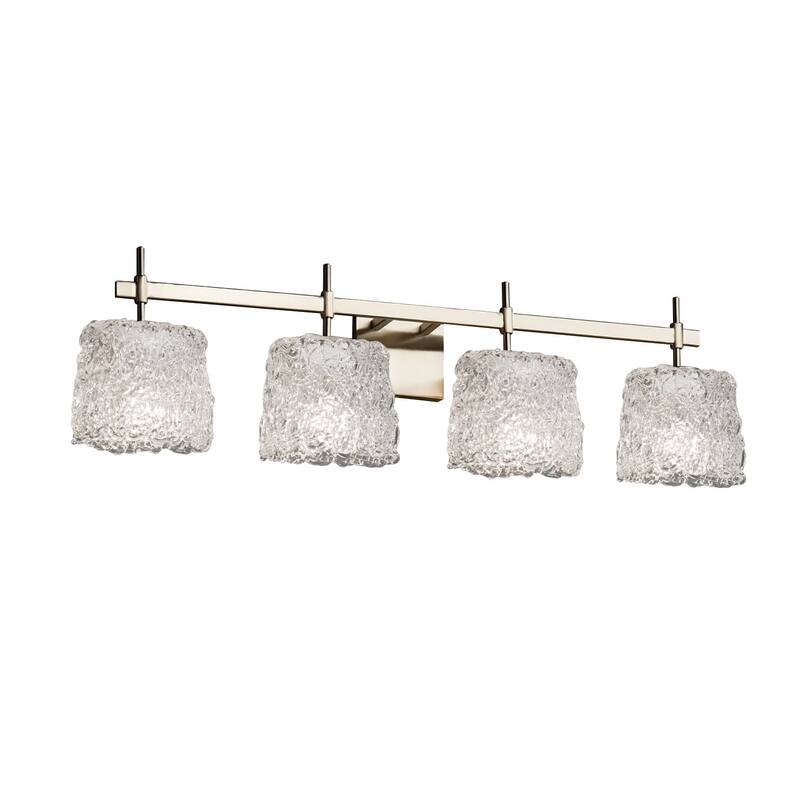 Justice Design Veneto Luce Union 4-light Brushed Nickel Bath Bar, Lace Oval Shade - Brushed Nickel