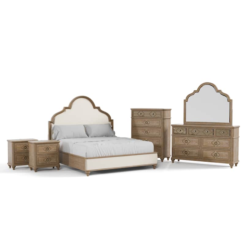 Furniture of America Aveline Modern Rustic Oak 6-Piece Solid Wood Panel Bedroom Set