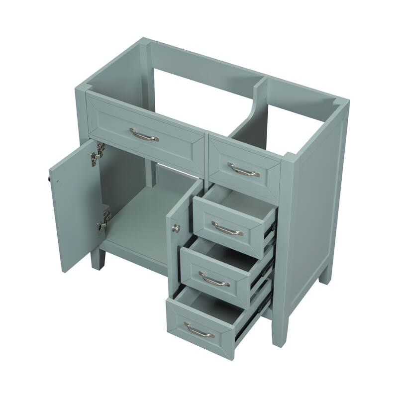 36" Bathroom Vanity without Sink, Cabinet Base Only, Bathroom Cabinet with Drawers, Solid Frame and MDF Board, Green