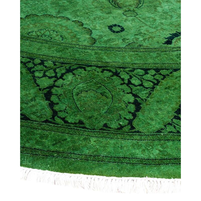 Overdyed, One-of-a-Kind Hand-Knotted Area Rug - Green - 9' 1" x 9' 1"