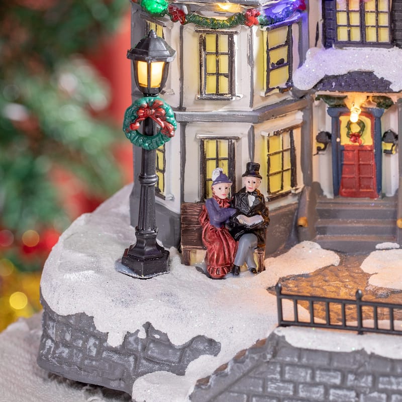 HOMCOM Christmas Village, Santa and Deer Skating Pond Animated Winter Wonderland Set with Multicolored LED Light