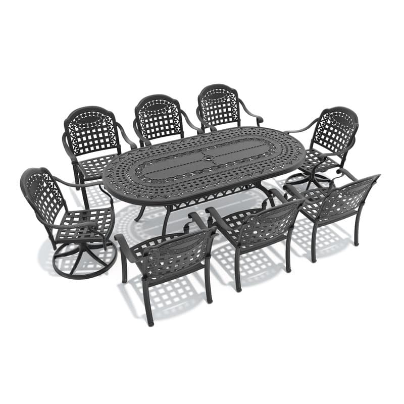 9-Piece Outdoor Dining Set with 1 Table and 8 Chairs, All-Weather Aluminum Outdoor Patio Sets