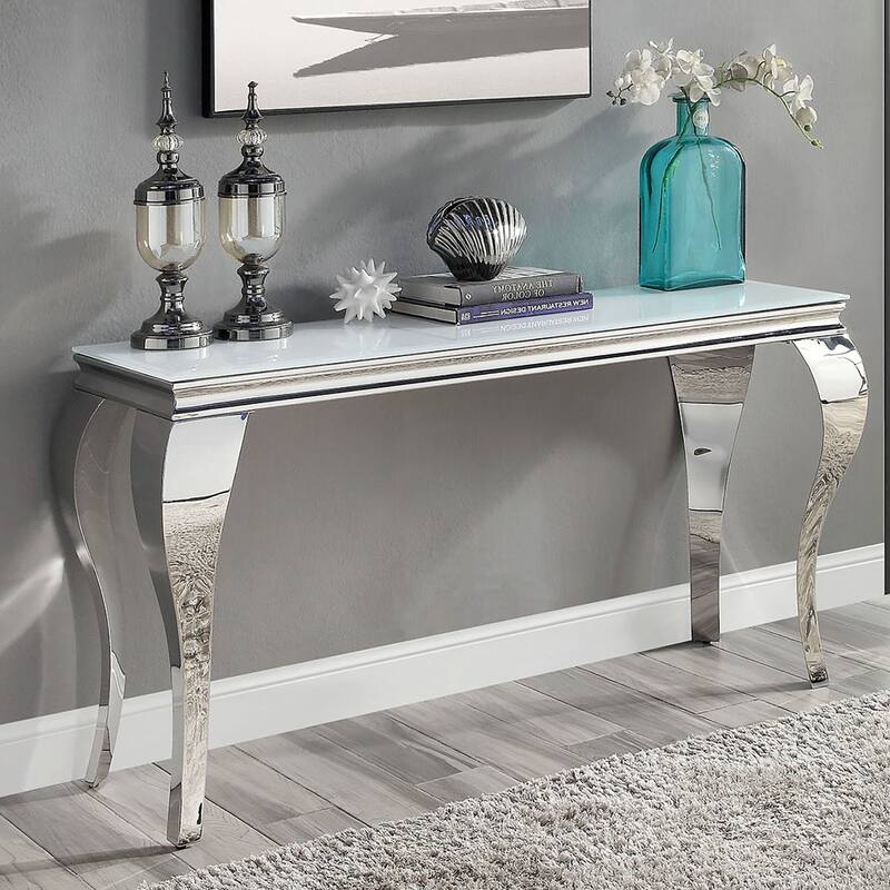 1pc Sofa Table White Glass Top - Silver,White