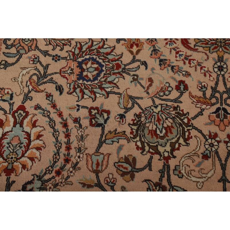 Hand Knotted Oriental 100% Wool Carpet Traditional All-Over Peach Tabriz Area Rug - 11' 2'' X 7' 7''