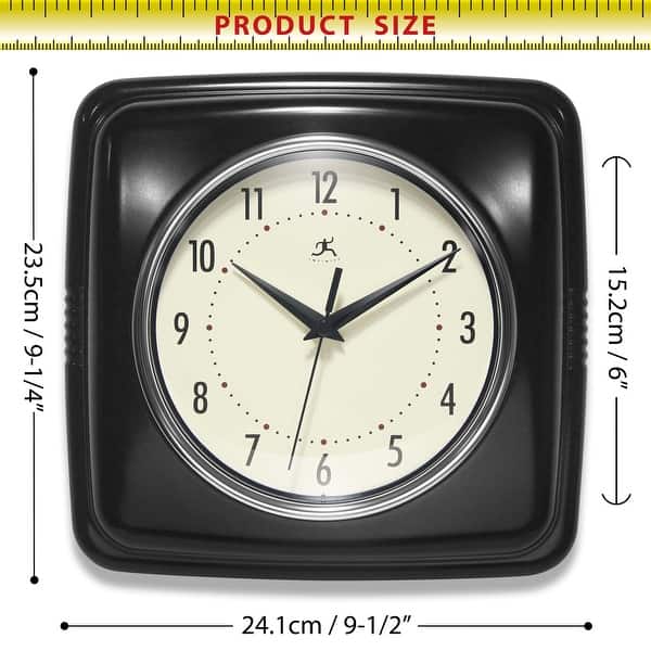dimension image slide 2 of 5, Infinity Instruments Retro 9.25-inch Square Wall Clock - 9.25 x 1.875 x 9.5