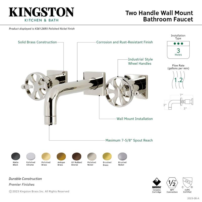 Belknap Two-Handle 3-Hole Wall Mount Bathroom Faucet in Polished Nickel - Polished Nickel