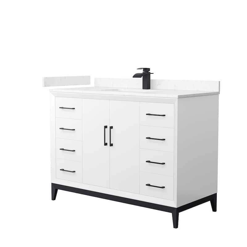 Amici Single Bathroom Vanity Set, Cultured Marble Top - 48-Inch Single - White, Black Trim, Carrara Cultured Marble Top