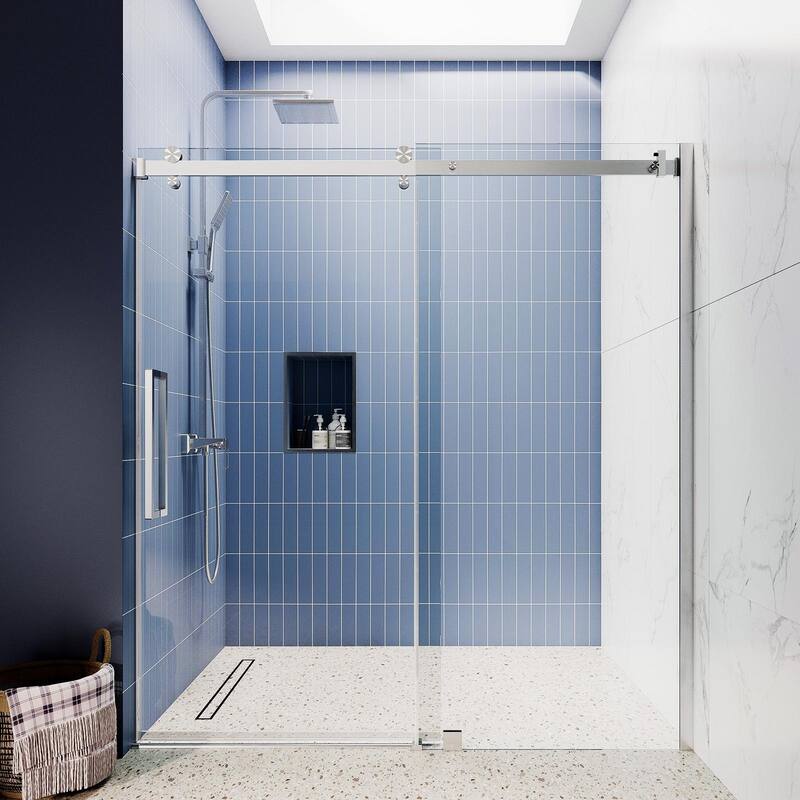 Glassic SI Series 44" - 48" W x 75" H Contemporary Frameless Single Sliding Shower Doors With 3/8" Clear Tempered Glass - Brushed Nickel