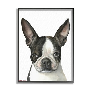 Stupell Minimal Boston Terrier Portrait Pet Dog Black White Framed Wall ...