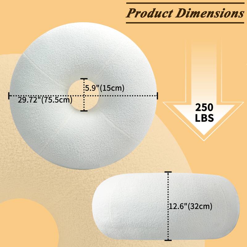 XINMICS 29.7" Donut Teddy Fleece Fabric Pouf Ottoman