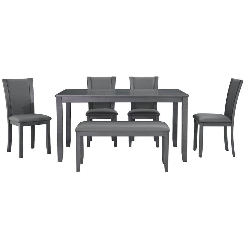 6-Piece Gray Kitchen Set with Upholstered Chairs and Padded Bench