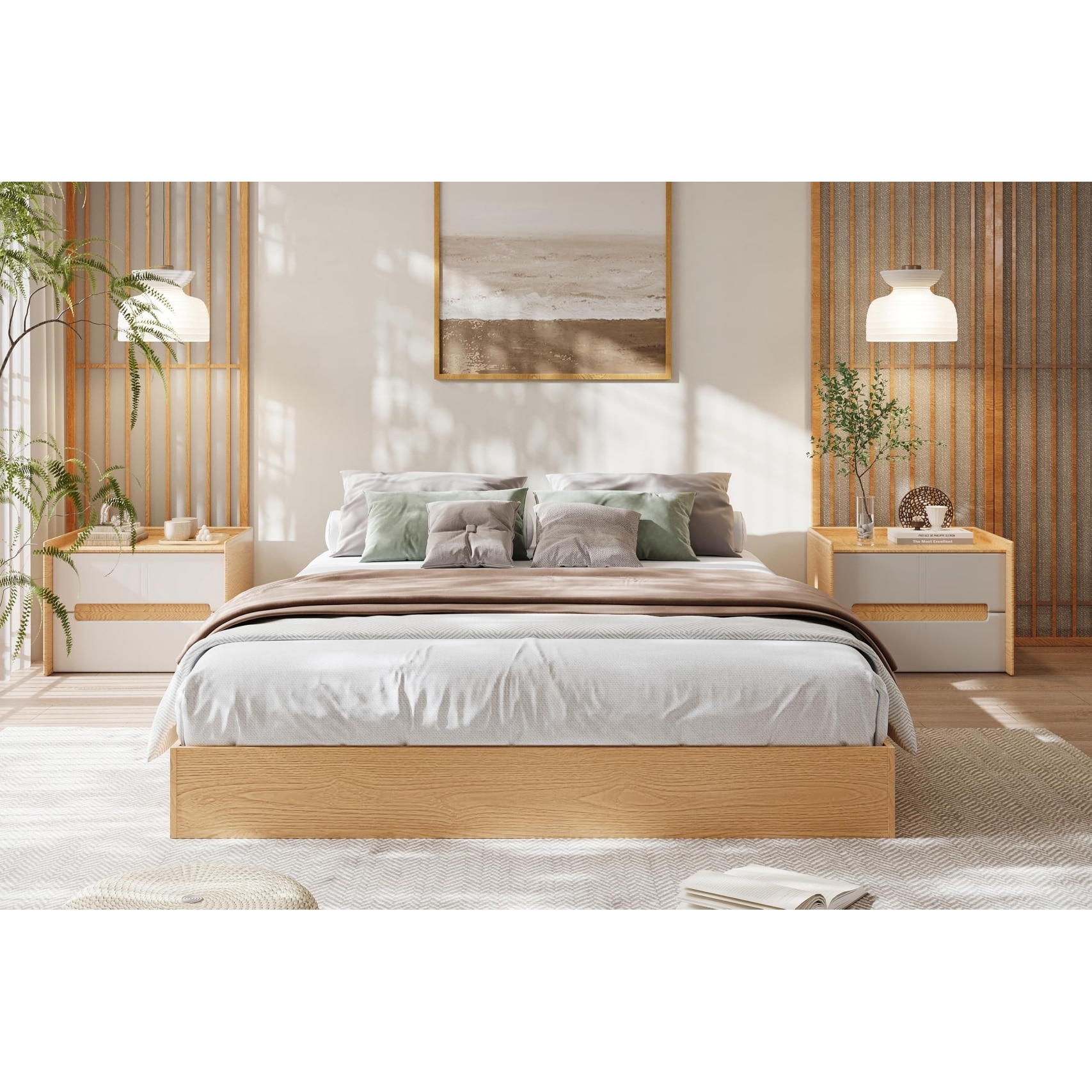 Wood Platform Bed with Sturdy Wooden Slats, Floor-Standing Bed Frame, Modern Minimalist Design Space-Saving Bed Frame