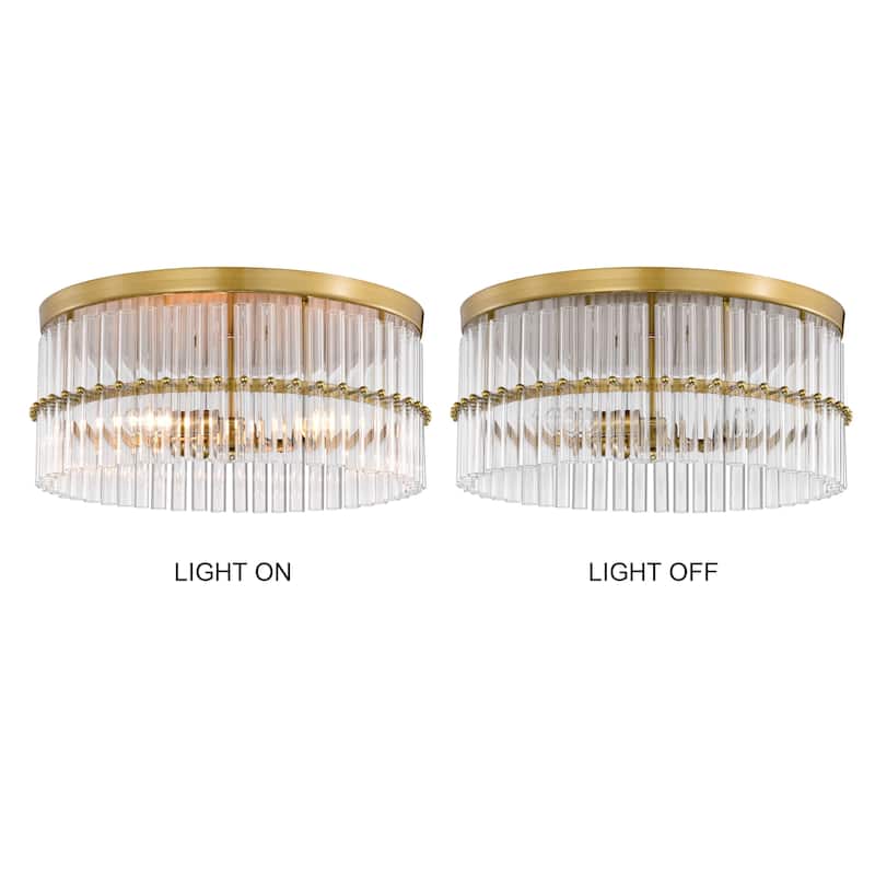 Casandra Brushed Brass 3-light Crystal Glass Bar Round Flush Mount - 18.3 inches in diameter x 8.5 inches H