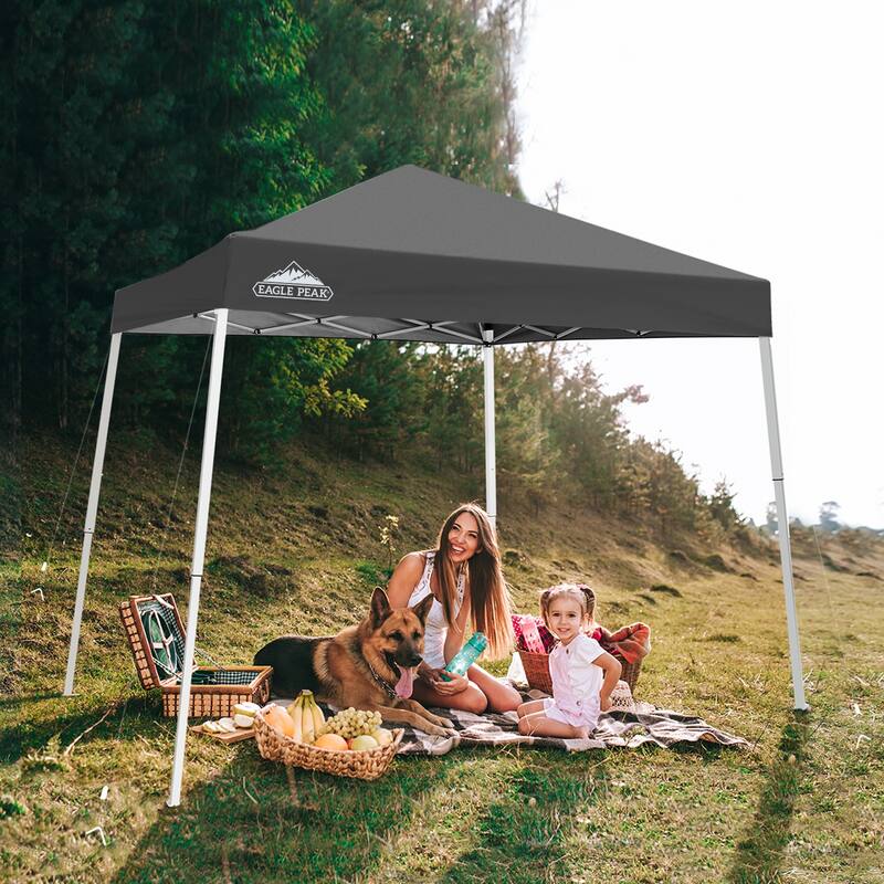 EAGLE PEAK 10x10 Slant Leg Pop-up Canopy Tent Outdoor Beach Canopy Folding Portable Shelter 10x10 Base 8x8 Top (Blue) - Grey