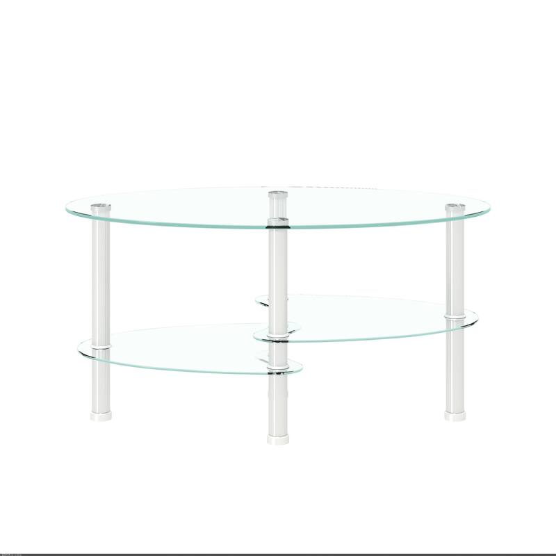 Transparent Oval Glass Coffee Table with Stainless Steel Leg