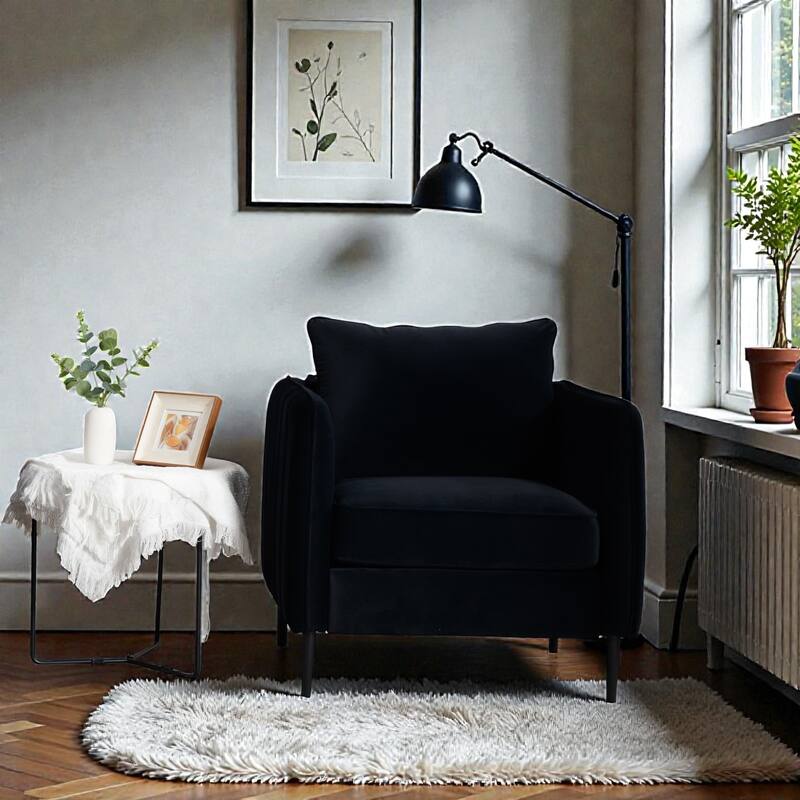 Velvet Accent Chair for Living Room, Mid Century Modern Single Sofa Chair with Pillow and Metal Legs