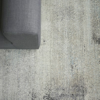 EXQUISITE RUGS Fine Pure Silk Hand-knotted Silk Ivory/Dark Grey/Multi Area Rug.
