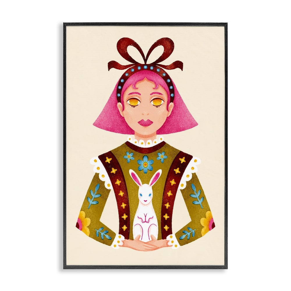 Stupell Pink Haired Girl & Bunny Framed Giclee Art Design By Hannah Moren