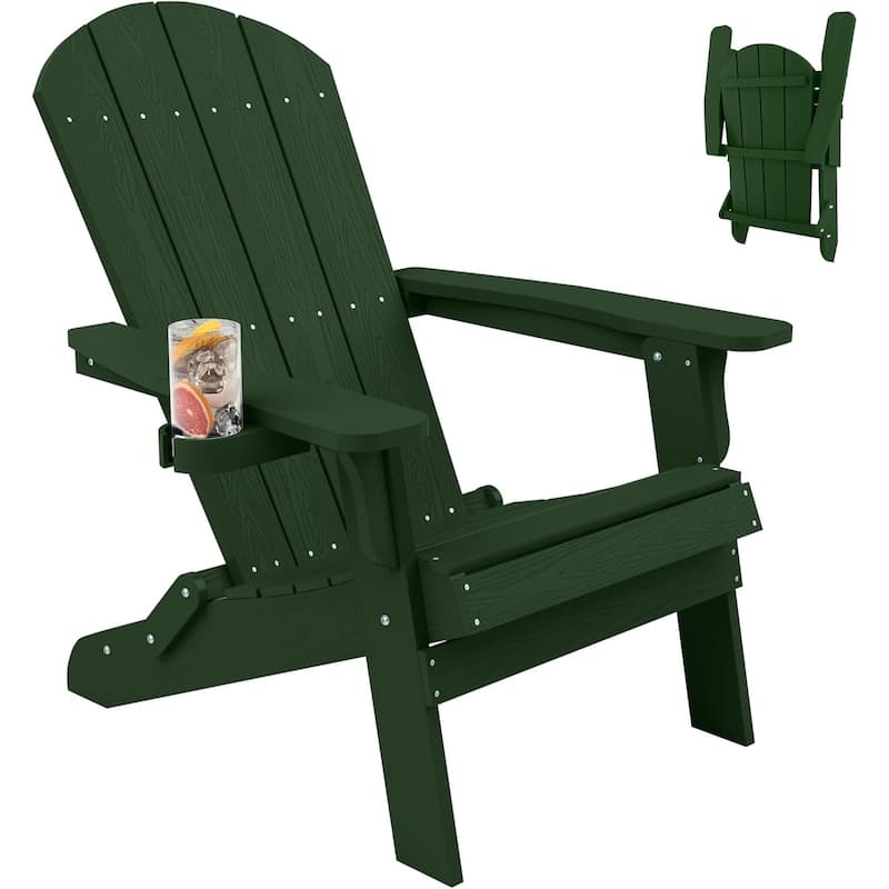 WINSOON All Weather HIPS Oversized Folding Adirondack Chair with Cup Holder - Green