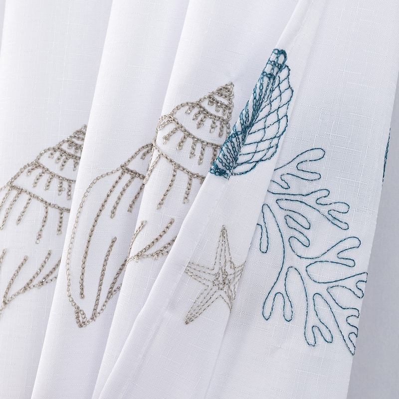 Seashells Coastal Embroidered Shower Curtain