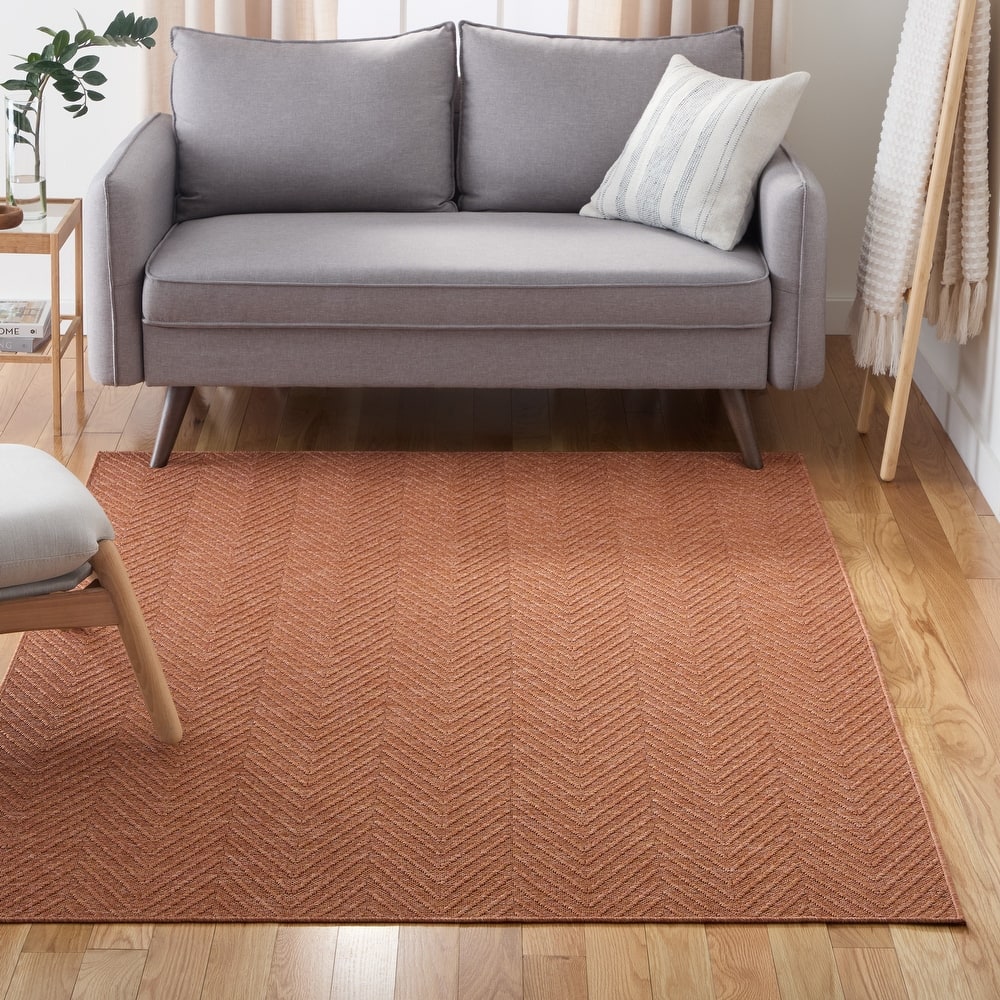 TOWN & COUNTRY BASICS Pax Herringbone Textured Solid Machine Washable Area Rug Rust