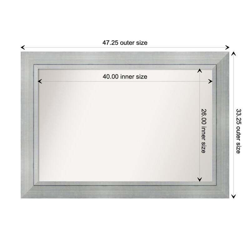 Romano Silver Framed Non-Beveled Custom Wall Mirror, Bathroom Vanity Mirror - Outer Size: 47.25 x 33.25