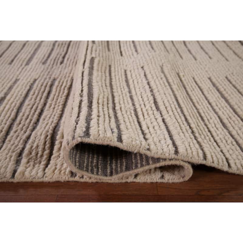 Earth Tone Moroccan Modern Area Rug Hand-Knotted Wool Carpet - 9'0" x 12'10"