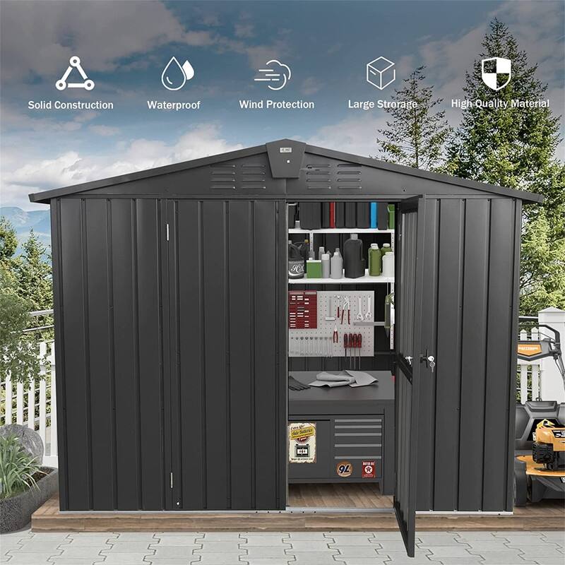 Outdoor Storage Shed Metal Patio Garden Bike Shed with Lockable Door