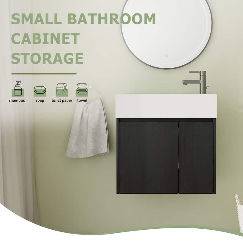 24"/30" Floating Bathroom Vanity with Sink, Mini Wall Mounted Bathroom Vanity with Soft Close Door