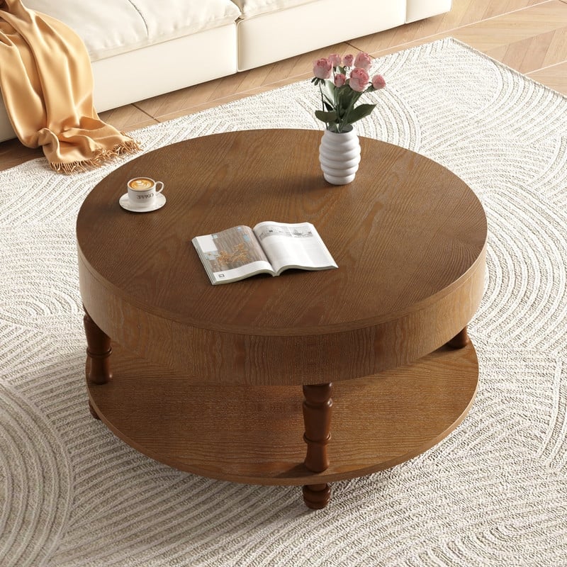 Modern Round Coffee Table with Dual Storage and Flip-Top Design for Living Room Organization