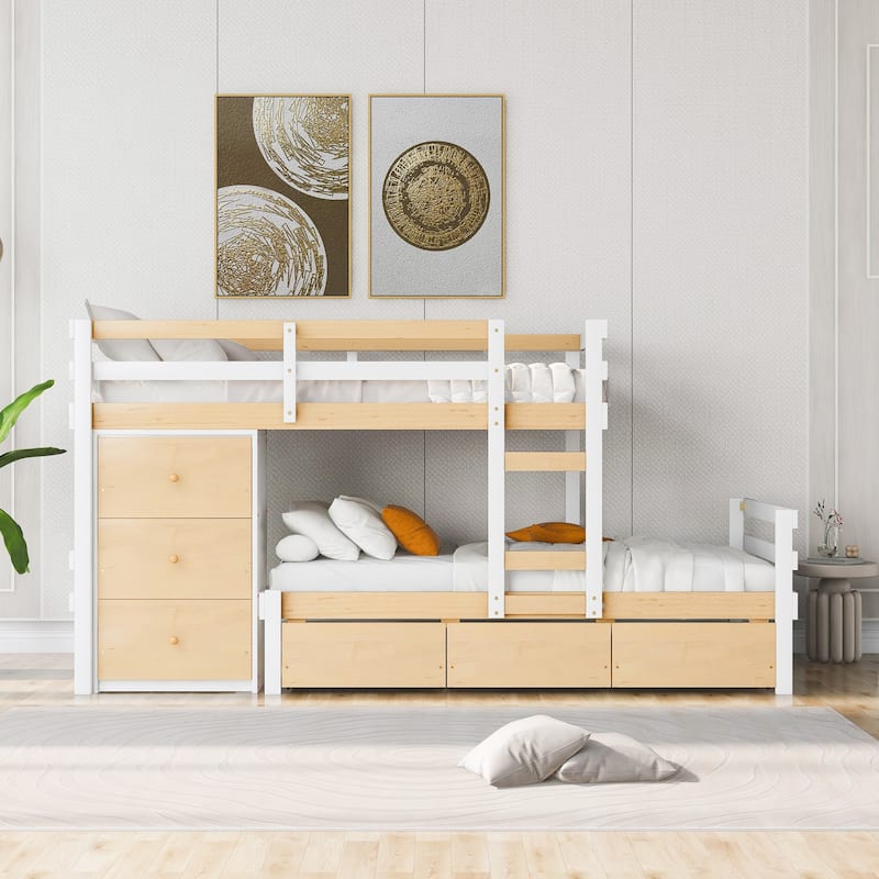 Twin over Twin Loft Bunk Bed with Drawers and Ladder
