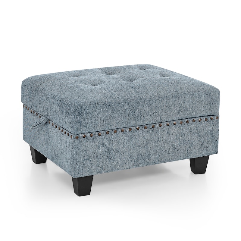 Spacious Chenille Modular Sectional Sofa with Copper Nail Inlay and Bonus Storage 6 Pieces