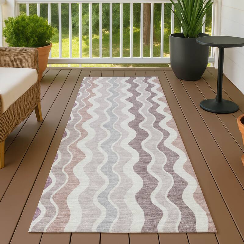 Machine Washable Indoor/ Outdoor Funky Stripe Chantille Rug - Blush - 2'3" x 7'6"