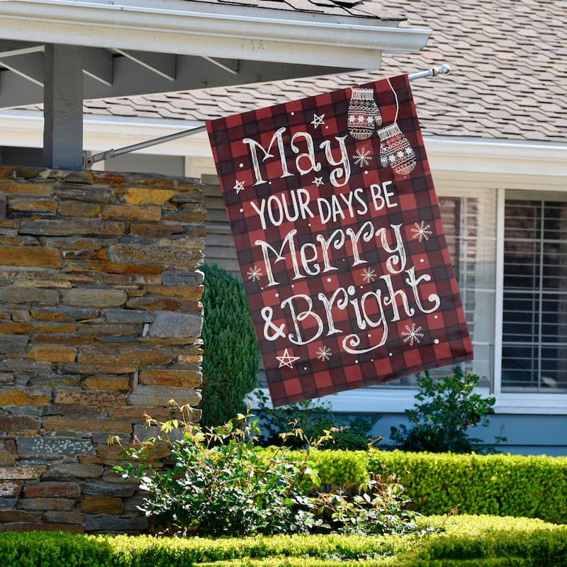 Red Buffalo Plaid Merry and Bright Christmas House Flag 28" x 40"