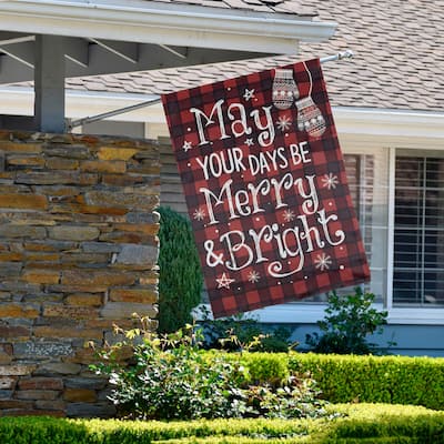 Red Buffalo Plaid Merry and Bright Christmas House Flag 28" x 40"